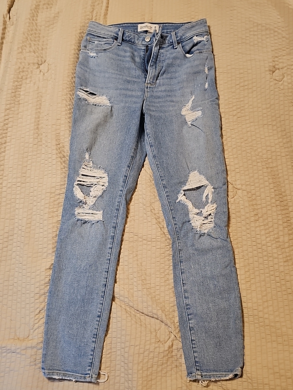 Abercrombie Curve Love Distressed Light Wash Super Skinny Jeans